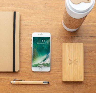 Logo trade promotional gift photo of: Bamboo 4.000 mAh wireless 5W Powerbank