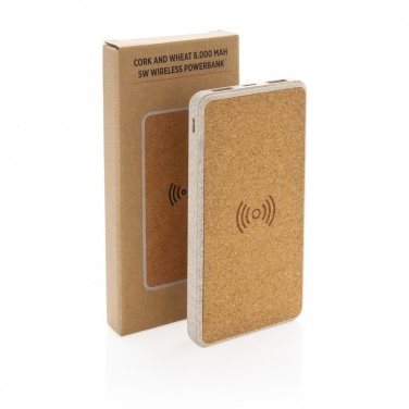 Logo trade advertising products picture of: Cork and Wheat Straw 8.000 mAh 5W wireless powerbank