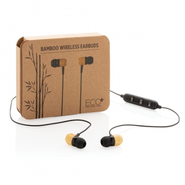 Logo trade corporate gifts image of: Bamboo wireless earbuds