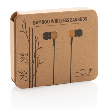 Logo trade promotional giveaways image of: Bamboo wireless earbuds