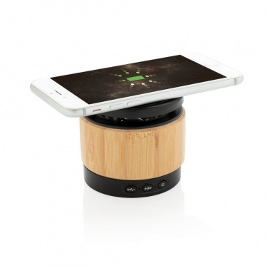 Logotrade corporate gift image of: Bamboo wireless charger speaker