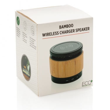 Logo trade promotional products picture of: Bamboo wireless charger speaker