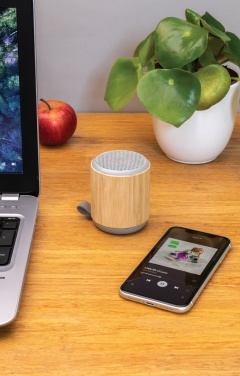 Logo trade promotional giveaway photo of: Bamboo and fabric 3W wireless speaker