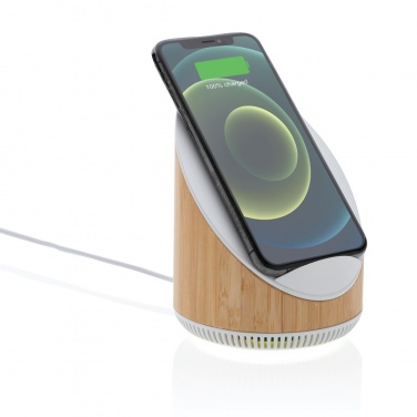 Logo trade promotional giveaways image of: Ovate bamboo 5W speaker with 15W wireless charger