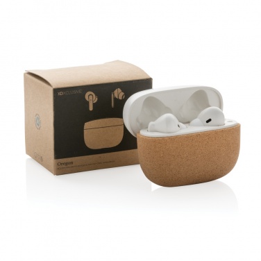 Logo trade business gift photo of: Oregon RCS recycled plastic and cork TWS earbuds