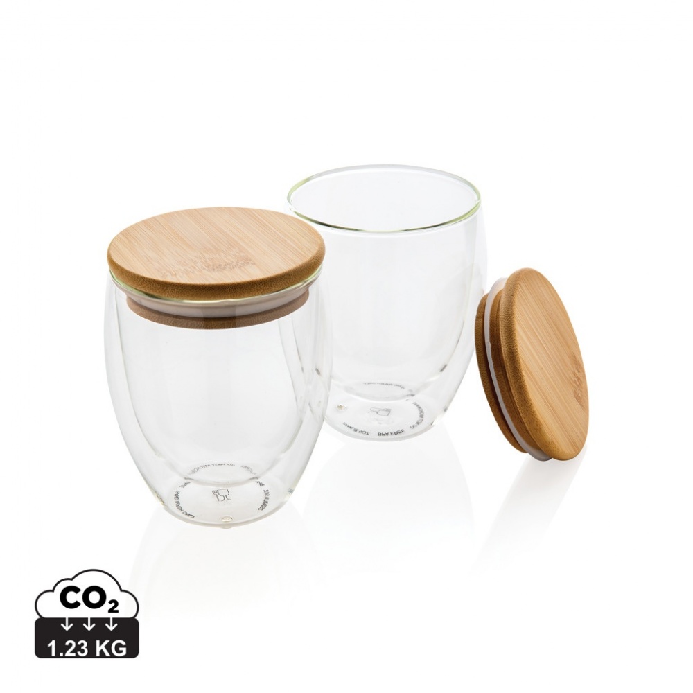 Logotrade promotional merchandise photo of: Double wall borosilicate glass with bamboo lid 250ml 2pc set