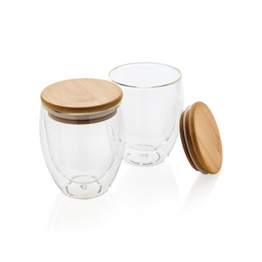 Logo trade corporate gift photo of: Double wall borosilicate glass with bamboo lid 250ml 2pc set