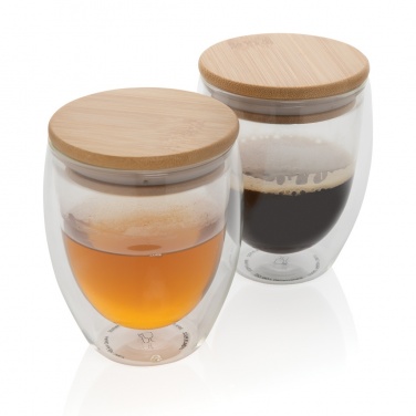 Logotrade promotional product image of: Double wall borosilicate glass with bamboo lid 250ml 2pc set
