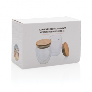 Logotrade promotional merchandise image of: Double wall borosilicate glass with bamboo lid 250ml 2pc set