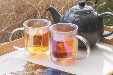 Logo trade promotional merchandise picture of: Deluxe double wall electroplated glass mug