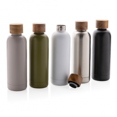 Logo trade promotional giveaway photo of: Wood RCS certified recycled stainless steel vacuum bottle