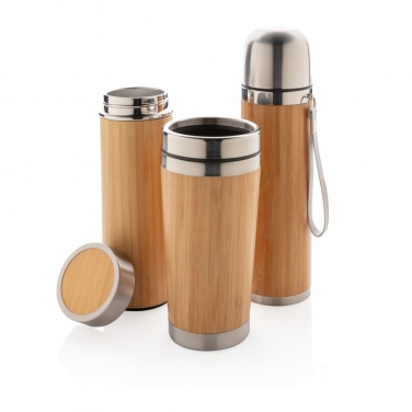 Logo trade promotional gifts picture of: Leak proof bamboo vacuum bottle