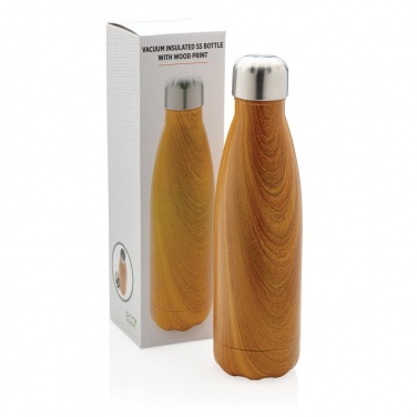Logo trade advertising products image of: Vacuum insulated stainless steel bottle with wood print
