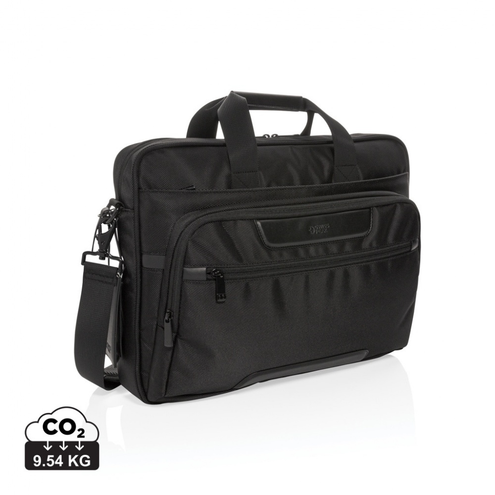 Logotrade promotional product picture of: Swiss Peak RPET Voyager RFID 15.6" laptop bag