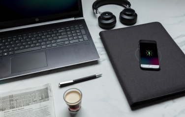 Logotrade promotional product image of: Air 5W wireless charging portfolio A4 w/ 5000 mAh powerbank