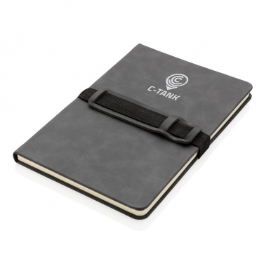 Logo trade business gift photo of: Deluxe hardcover PU notebook A5 with phone and pen holder