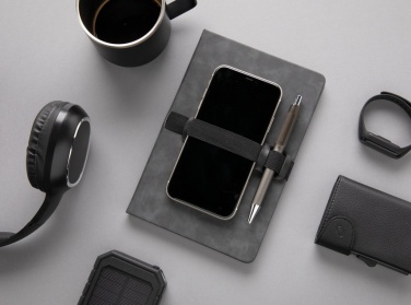 Logo trade promotional merchandise image of: Deluxe hardcover PU notebook A5 with phone and pen holder