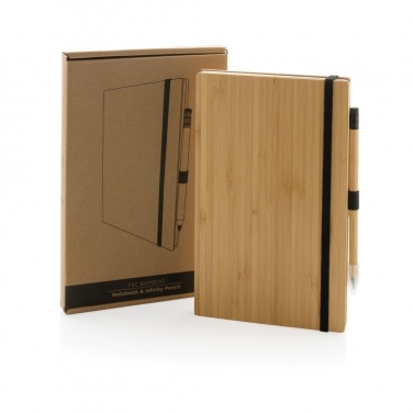 Logo trade promotional giveaways image of: Bamboo notebook and infinity pencil set