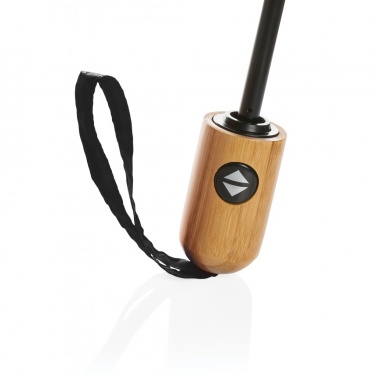 Logo trade corporate gift photo of: 21" Impact AWARE™ RPET 190T bamboo auto open/close umbrella