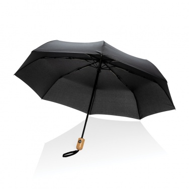 Logo trade promotional products image of: 21" Impact AWARE™ RPET 190T bamboo auto open/close umbrella