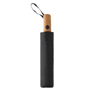 Logotrade promotional merchandise image of: Kaycey 21" AWARE™ RPET Acacia wood mini auto open umbrella