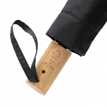 Logotrade corporate gift picture of: Kaycey 21" AWARE™ RPET Acacia wood mini auto open umbrella