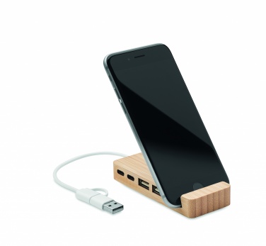 Logo trade advertising products image of: Bamboo USB 4 ports hub