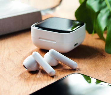 Logo trade business gifts image of: TWS earbuds with solar charger