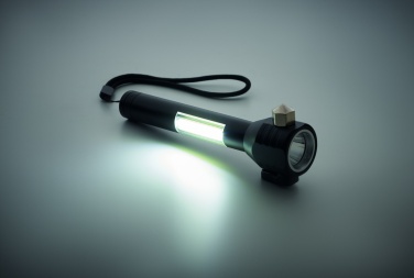Logo trade promotional products picture of: 3-in-1 aluminum flashlight with an emergency hammer and seatbelt cutter, customizable with printing
