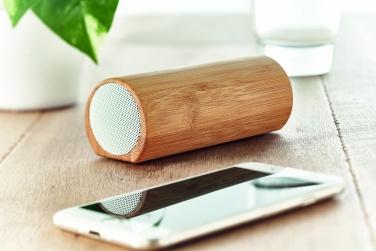 Logo trade business gifts image of: Wireless bamboo speaker 2x5W