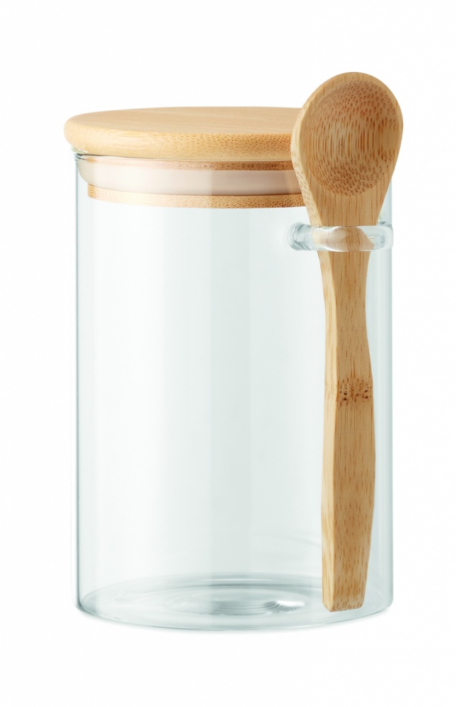 Logo trade promotional giveaways image of: Glass jar with spoon 600 ml