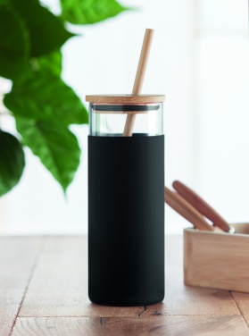 Logo trade promotional giveaways image of: Glass tumbler 450ml bamboo lid