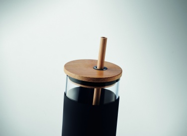 Logo trade business gifts image of: Glass tumbler 450ml bamboo lid