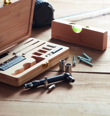 Logo trade promotional giveaway photo of: 21 pcs tool set in bamboo case