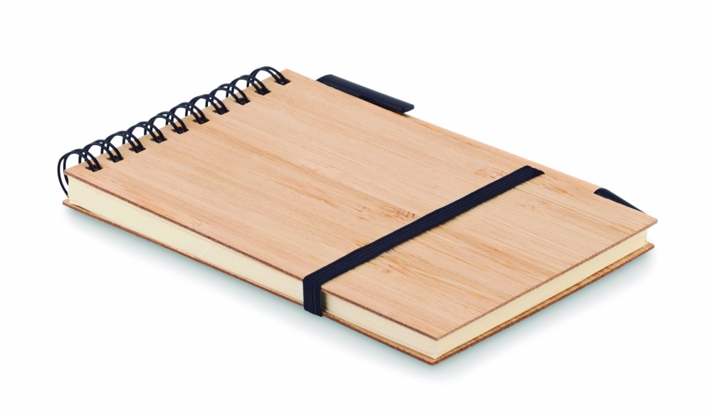 Logo trade promotional merchandise photo of: A6 bamboo notepad with pen SONORABAM