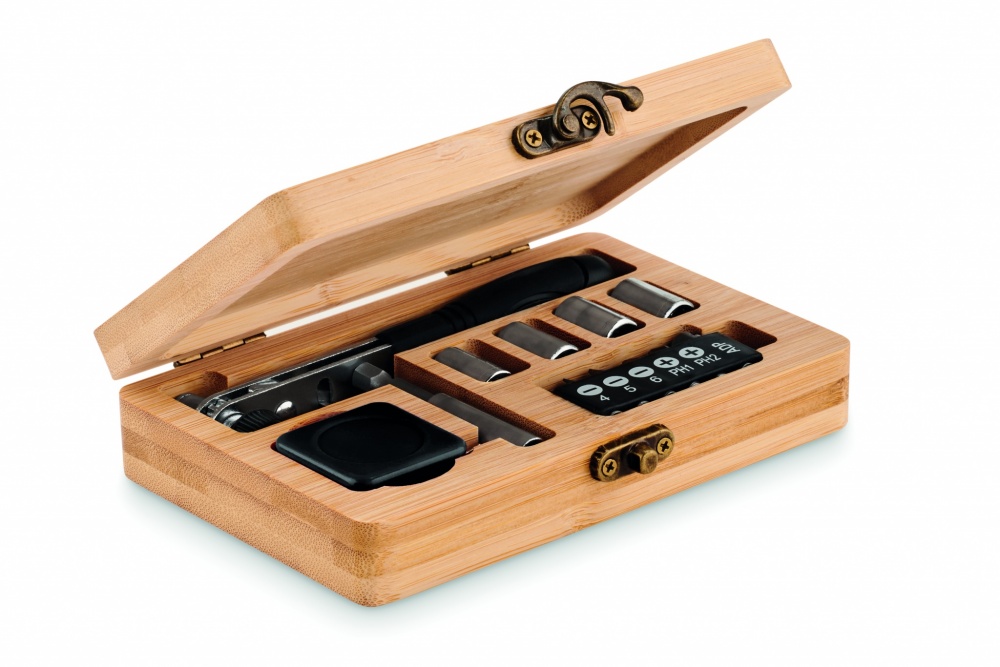 Logo trade promotional item photo of: 13 piece tool set, bamboo case