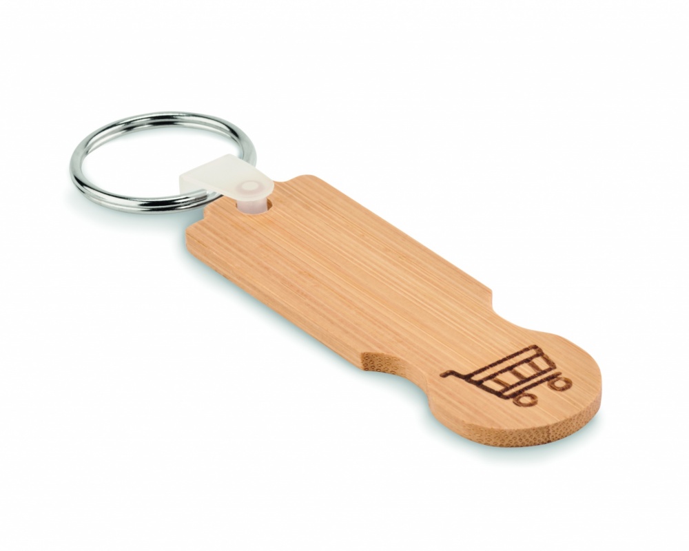 Logo trade promotional giveaways image of: Bamboo euro token key ring Rauma