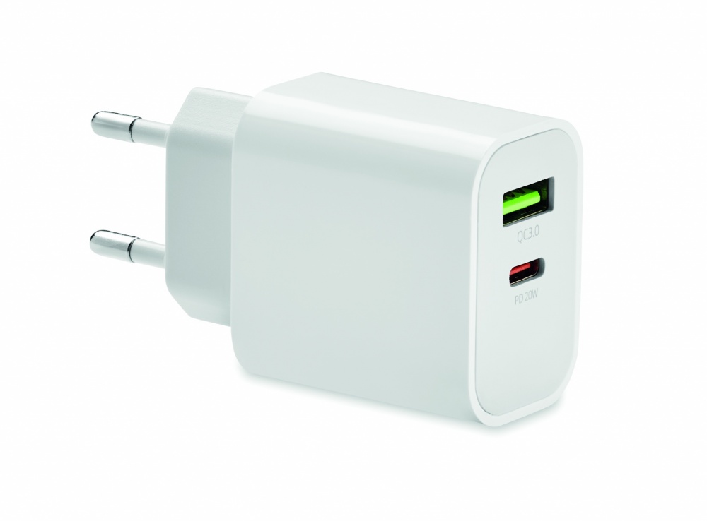 Logotrade promotional giveaway picture of: 18W 2 port USB charger EU plug