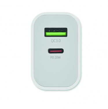 Logo trade promotional merchandise picture of: 18W 2 port USB charger EU plug