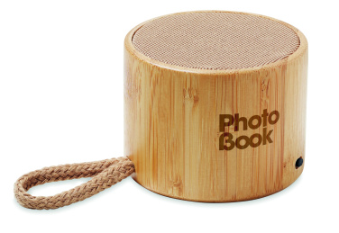 Logo trade promotional items image of: Round bamboo wireless speaker
