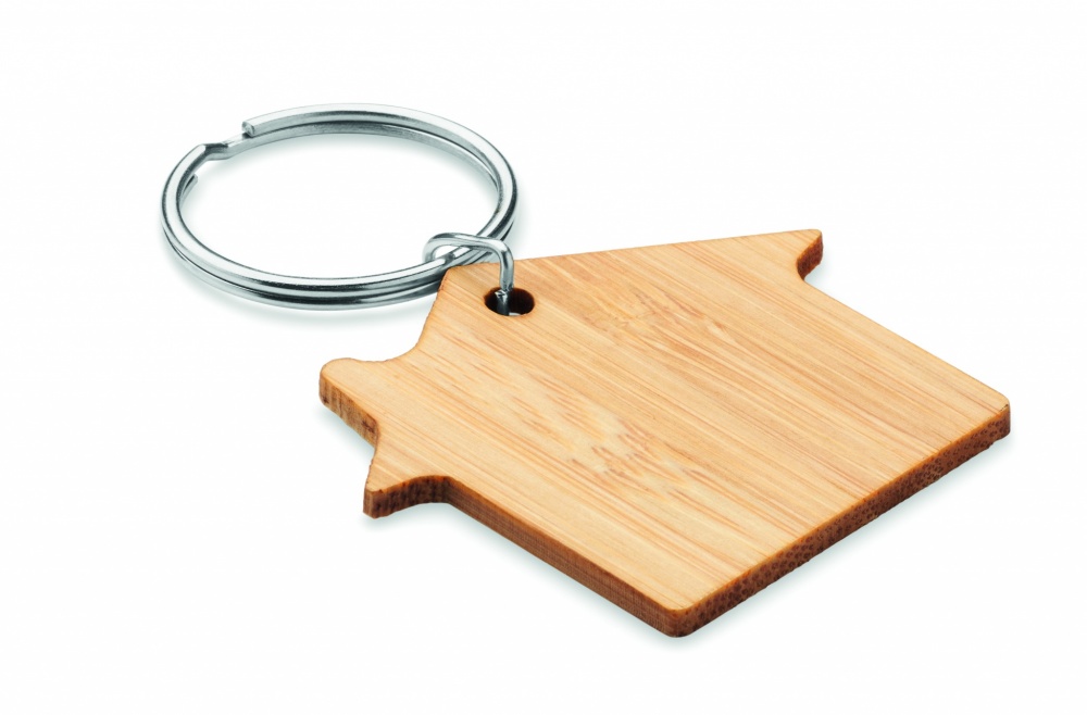 Logo trade promotional items picture of: House shaped bamboo key ring Järvenpää