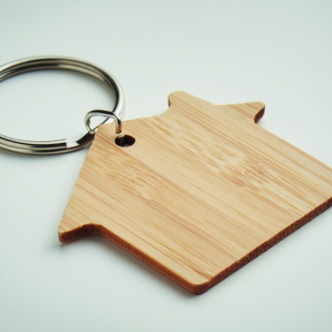 Logo trade advertising products picture of: House shaped bamboo key ring Järvenpää