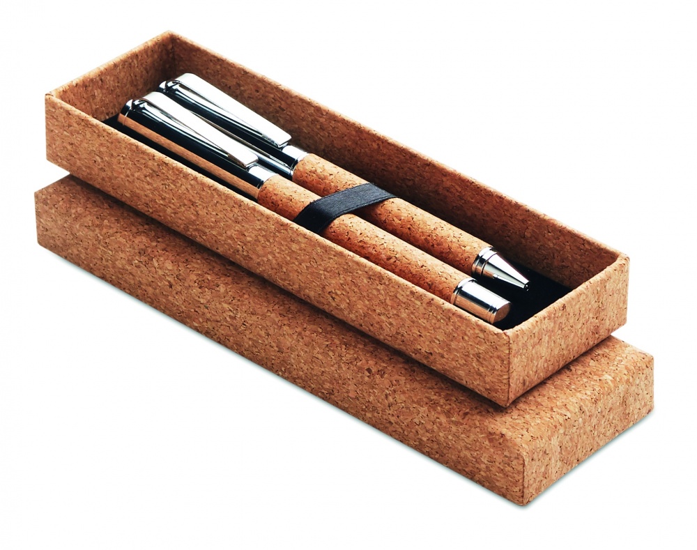 Logo trade corporate gift photo of: Metal Ball pen set in cork box