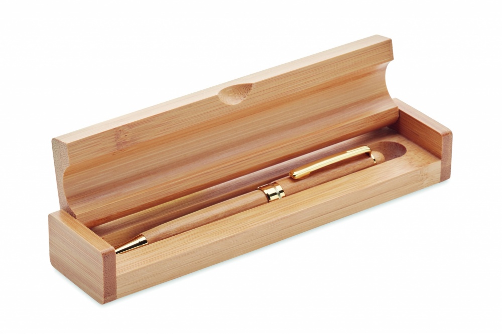 Logo trade promotional gifts image of: Bamboo twist-action ballpoint pen in a box