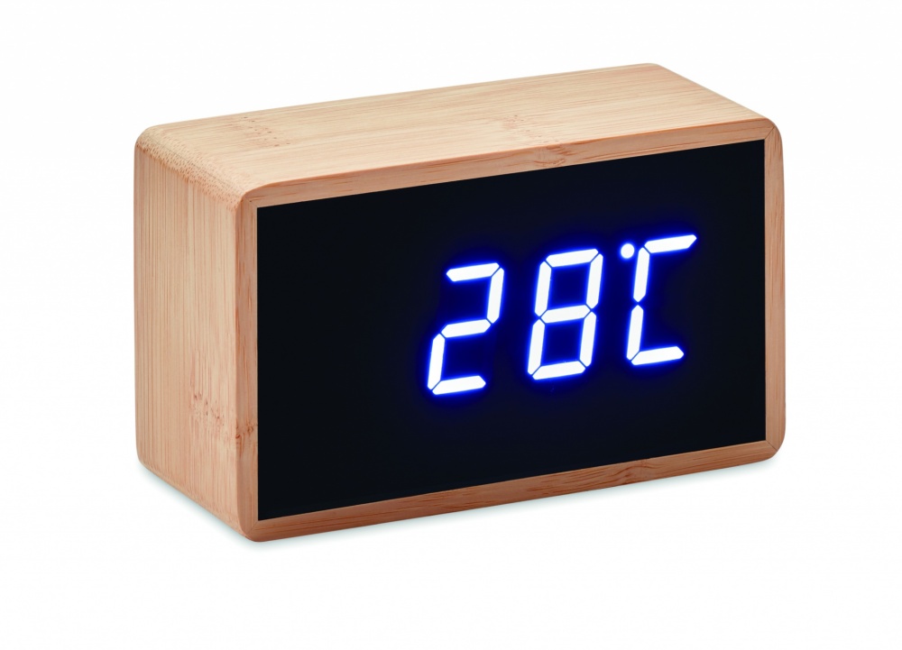 Logotrade promotional merchandise picture of: LED alarm clock bamboo casing Düsseldorf