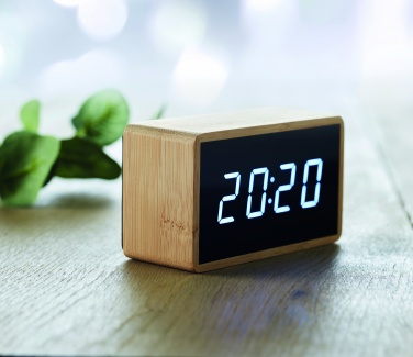 Logo trade promotional merchandise picture of: LED alarm clock bamboo casing Düsseldorf