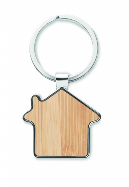 Logo trade promotional products image of: House key ring metal bamboo NORDIC