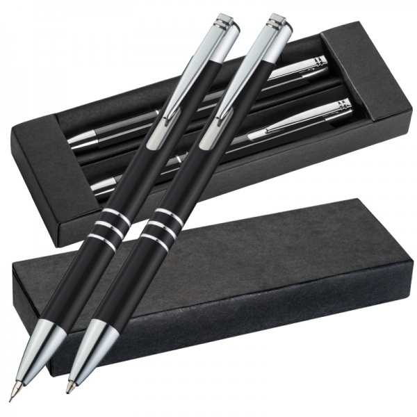 Logo trade corporate gifts image of: Metal writing set CLAREMONT