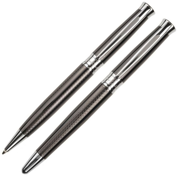Logo trade promotional merchandise photo of: Metal set of ballpoint pen and roller ROI