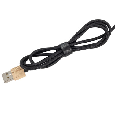 Logo trade promotional giveaways picture of: 3-in-1 cable with elighted logo in a wooden casing, LH-ZMU06